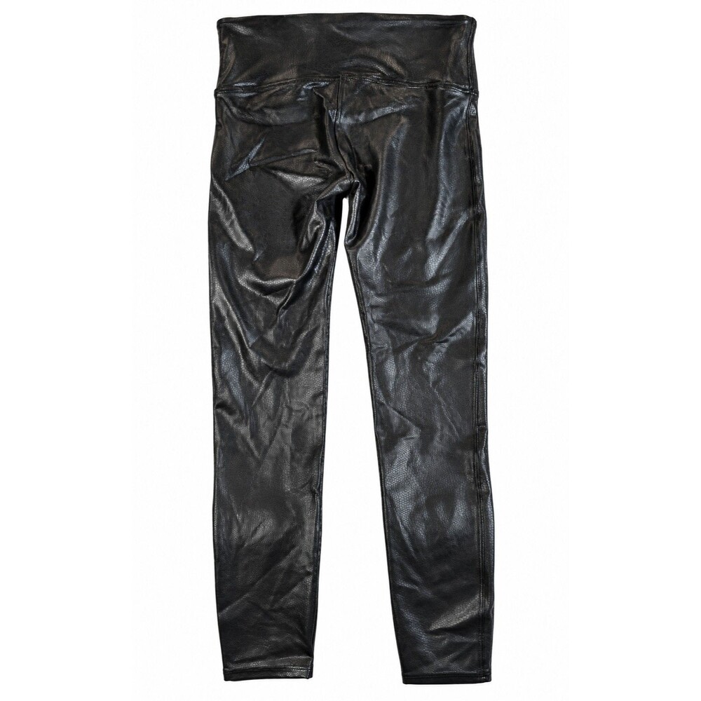 SPANX Faux Leather Pebbled Textured Croc Leggings Size Large Black